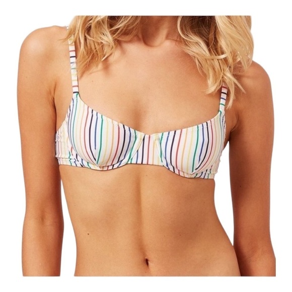Solid & Striped Eva Bikini Top in Rainbow Pinstripe Size Large - Picture 2 of 7
